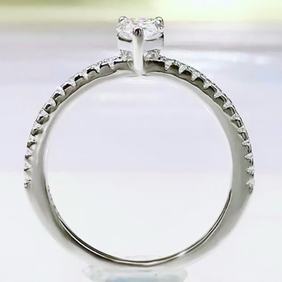 Moissanite & 925 Sterling Silver Half Eternity Solitaire Pear Cut Stacking Ring - Picture 11 of 11